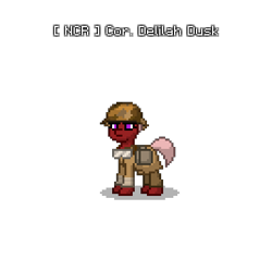 Size: 400x400 | Tagged: safe, derpibooru import, oc, oc:delilah dusk, earth pony, fallout equestria, ashes town, clothes, female, mare, military uniform, ncr, pixel art, solo, uniform