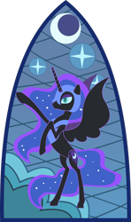 Size: 1304x2209 | Tagged: safe, artist:spokenmind93, derpibooru import, nightmare moon, alicorn, pony, comic:past sins, fanfic:past sins, crescent moon, female, mare, moon, rearing, simple background, stained glass window, transparent background, vector, window