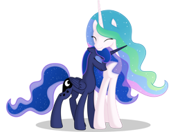 Size: 1280x979 | Tagged: safe, artist:kp-shadowsquirrel, artist:negatif22, derpibooru import, princess celestia, princess luna, alicorn, pony, cute, duo, eyes closed, female, mare, missing accessory, nuzzling, royal sisters, sibling love, siblings, simple background, sisterly love, sisters, smiling, transparent background