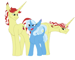 Size: 1280x1017 | Tagged: safe, artist:ashyfur524, derpibooru import, flam, flim, trixie, pony, unicorn, brother and sister, brothers, female, horn, long horn, male, mare, missing accessory, siblings, simple background, stallion, transparent background, trio