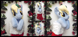Size: 3615x1754 | Tagged: safe, artist:peruserofpieces, derpibooru import, derpy hooves, pegasus, christmas, christmas stocking, cute, derpabetes, female, garland, holiday, holly, looking at you, mare, peruserofpieces is trying to murder us, smiling, smiling at you, solo