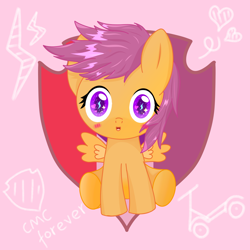 Size: 1300x1300 | Tagged: safe, derpibooru import, scootaloo, pegasus, pony, cute, cutealoo, cutie mark, foal, heart, lightning eyes, scooter, solo