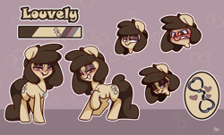 Size: 1702x1025 | Tagged: safe, artist:lou, derpibooru import, oc, oc only, oc:louvely, cutie mark, eyeshadow, jewelry, looking at you, necklace, reference sheet, solo