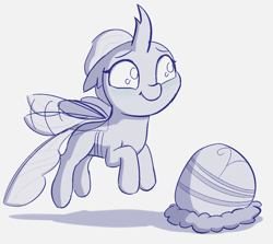 Size: 1188x1060 | Tagged: safe, artist:heretichesh, derpibooru import, ocellus, changedling, changeling, nymph, cute, cuteling, diaocelles, egg, fluttering, nest, proud, smiling, solo