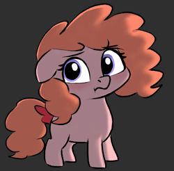 Size: 488x481 | Tagged: safe, artist:heretichesh, derpibooru import, oc, oc only, oc:peachy keen, earth pony, pony, blushing, bow, female, filly, not pear butter, sad, solo, tail bow