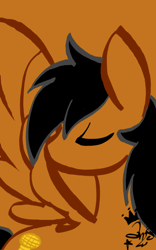 Size: 400x640 | Tagged: safe, artist:amgiwolf, derpibooru import, oc, oc only, pegasus, pony, brown background, bust, eyes closed, looking back, pegasus oc, signature, simple background, solo, wings