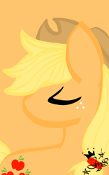 Size: 400x640 | Tagged: safe, artist:amgiwolf, derpibooru import, applejack, earth pony, pony, bust, female, freckles, hat, looking back, mare, orange background, simple background, solo