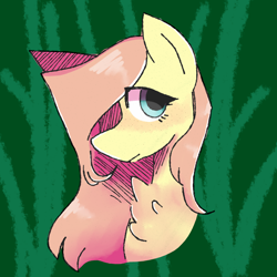 Size: 1280x1280 | Tagged: safe, artist:rankiedashlight, derpibooru import, fluttershy, pegasus, pony, blushing, bust, chest fluff, female, hair over one eye, looking at you, mare, portrait, solo, three quarter view