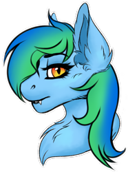 Size: 2114x2845 | Tagged: safe, artist:ondrea, derpibooru import, oc, oc only, oc:seafoam wake, pegasus, pony, undead, vampire, vampony, bust, chest fluff, ear fluff, ears, fangs, female, looking at you, mare, portrait, simple background, slit eyes, solo, transparent background, white outline