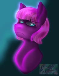 Size: 1270x1638 | Tagged: safe, artist:denali, derpibooru import, oc, oc:violet petal, earth pony, pony, bust, female, glare, look of disapproval, mare, portrait, scary face, simple background, solo