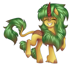 Size: 1109x1024 | Tagged: safe, artist:magicstarfriends, derpibooru import, oc, oc only, oc:lemon breeze, kirin, female, happy, mare, raised hoof, simple background, smiling, solo, species swap, teeth, transparent background