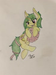 Size: 3024x4032 | Tagged: safe, artist:mystic bolt, derpibooru import, oc, oc only, oc:lemon breeze, pony, female, solo, tangled up, traditional art, yarn, yarn ball