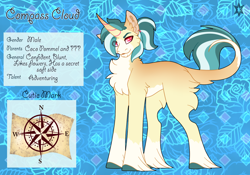Size: 3500x2454 | Tagged: safe, artist:clay-bae, artist:nobleclay, derpibooru import, oc, oc:compass cloud, pony, unicorn, fluffy, hoof fluff, leonine tail, long feather, male, offspring, parent:coco pommel, solo, stallion