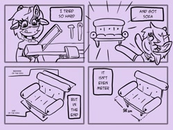 Size: 1125x844 | Tagged: safe, artist:husdur, derpibooru import, oc, oc:moonzy, pony, comic, monochrome, pun, sofa bed, webcomic