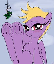 Size: 3400x4000 | Tagged: safe, artist:littlenaughtypony, derpibooru import, part of a set, oc, oc:noma, pegasus, blushing, commission, fetish, frog (hoof), hoof fetish, looking at you, mistletoe, solo, underhoof, ych result