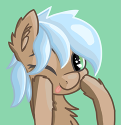 Size: 753x779 | Tagged: safe, artist:coffeeponee, derpibooru import, oc, oc only, oc:novel odyssey, chest fluff, ear fluff, fluffy, hoof fluff, one eye closed, solo, tongue out, wink