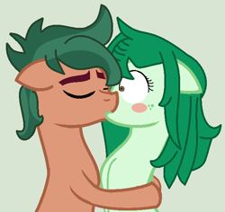 Size: 607x572 | Tagged: safe, artist:jadethepegasus, derpibooru import, timber spruce, wallflower blush, pony, equestria girls ponified, female, kissing, male, ponified, shipping, straight, surprise kiss, timberflower