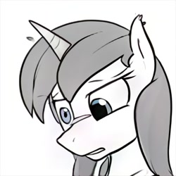 Size: 1024x1024 | Tagged: safe, artist:thisponydoesnotexist, derpibooru import, pony, grayscale, looking down, monochrome, neural network, simple background, white background