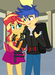 Size: 935x1266 | Tagged: safe, artist:spacey-star, derpibooru import, flash sentry, sunset shimmer, equestria girls, blushing, female, flashimmer, male, shipping, straight