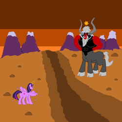 Size: 700x700 | Tagged: safe, artist:nate5700, derpibooru import, lord tirek, twilight sparkle, twilight sparkle (alicorn), alicorn, centaur, pony, twilight's kingdom, 1000 hours in ms paint, cloven hooves, duo, female, male, mare, pixel art