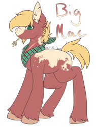 Size: 4008x5304 | Tagged: safe, artist:articfoxdraws, derpibooru import, big macintosh, earth pony, pony, male, missing cutie mark, neckerchief, redesign, simple background, solo, stallion, straw in mouth, transparent background, unshorn fetlocks