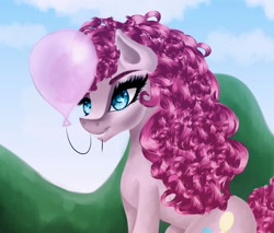 Size: 2000x1700 | Tagged: safe, artist:stormystica, derpibooru import, pinkie pie, earth pony, pony, balloon, mouth hold, solo