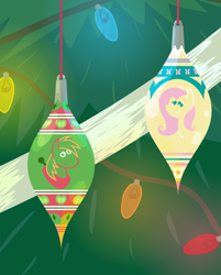 Size: 2088x2592 | Tagged: safe, anonymous artist, derpibooru import, big macintosh, fluttershy, earth pony, pegasus, pony, series:fm holidays, series:hearth's warming advent calendar, advent calendar, christmas, christmas lights, christmas ornament, christmas tree, close-up, decoration, female, fluttermac, holiday, lineless, looking at each other, male, pointy ponies, shipping, straight, tinsel, tree