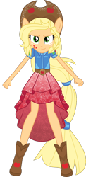 Size: 674x1379 | Tagged: safe, artist:lincolnbrewsterfan, derpibooru exclusive, derpibooru import, applejack, equestria girls, .svg available, belt, boots, clothes, facial cutie mark, inkscape, looking at you, ponied up, pony ears, shirt, skirt, sparkles, stetson, vector