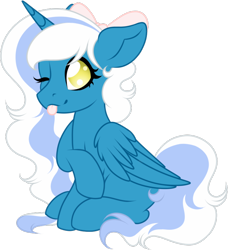 Size: 760x832 | Tagged: safe, artist:kryptidkitty, derpibooru import, oc, oc only, oc:fleurbelle, pony, bow, hair bow, simple background, solo, tongue out, transparent background