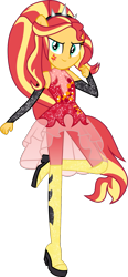 Size: 625x1352 | Tagged: safe, artist:lincolnbrewsterfan, derpibooru exclusive, derpibooru import, sunset shimmer, equestria girls, .svg available, alternative cutie mark placement, boots, clothes, dress, facial cutie mark, fingerless gloves, gloves, leggings, looking at you, ponied up, pony ears, skirt, sleeveless, spiked headband, vector