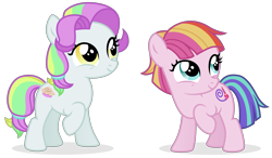 Size: 5540x3240 | Tagged: safe, artist:cirillaq, coconut cream, toola roola, earth pony, pony, fame and misfortune, g3, g4, absurd resolution, cutie mark, duo, female, filly, g3 to g4, generation leap, raised hoof, simple background, transparent background, vector