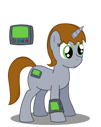 Size: 1000x1250 | Tagged: artist needed, safe, derpibooru import, oc, oc only, oc:littlepip, pony, unicorn, fallout equestria, cutie mark, fallout, female, mare, missing accessory, pipbuck, shadow, simple background, smiling, transparent background, vector