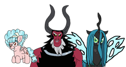 Size: 2000x1067 | Tagged: safe, artist:alvaxerox, derpibooru import, cozy glow, lord tirek, queen chrysalis, centaur, changeling, changeling queen, pegasus, pony, female, filly, male, nose piercing, nose ring, piercing, simple background, transparent background, trio