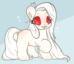 Size: 1034x895 | Tagged: safe, artist:maggotstar, derpibooru import, oc, oc only, oc:maggot, earth pony, pony, blushing, butt blush, female, heart, mare, red eyes, solo