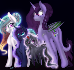 Size: 2118x1999 | Tagged: safe, artist:denali, derpibooru import, princess celestia, princess luna, oc, oc:altalune, oc:diamond dream hawthorn, alicorn, hybrid, pony, alternate universe, dragon pony oc