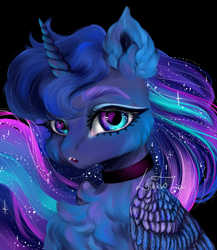 Size: 2000x2300 | Tagged: safe, artist:livitoza, derpibooru import, princess luna, alicorn, pony, :o, bust, color porn, cute, cute little fangs, fangs, female, high res, looking at you, mare, open mouth, portrait, solo