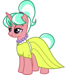 Size: 1246x1428 | Tagged: safe, anonymous artist, derpibooru exclusive, derpibooru import, pony, unicorn, .svg available, bedroom eyes, clothes, dress, eyelashes, female, jewelry, makeup, mare, necklace, pearl necklace, simple background, smiling, solo, stepford ponies, svg, transparent background, vector