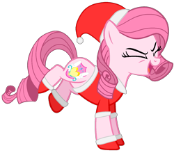 Size: 1443x1271 | Tagged: safe, artist:guruyunus17, derpibooru import, oc, oc only, oc:annisa trihapsari, earth pony, pony, alternate universe, christmas, clothes, costume, cute, eyes closed, female, hat, holiday, mare, ocbetes, open mouth, santa costume, santa hat, simple background, solo, transparent background