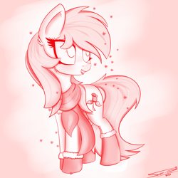 Size: 4000x4000 | Tagged: safe, artist:ser-p, derpibooru import, roseluck, earth pony, pony, clothes, cutie mark, looking to side, looking to the right, monochrome, red background, scarf, signature, simple background, snowflake, solo, white background