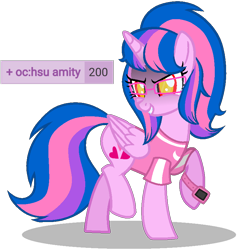 Size: 778x821 | Tagged: safe, artist:guruyunus17, derpibooru import, oc, oc:hsu amity, alicorn, pony, 200, clothes, derpibooru, evil, evil eyes, evil grin, female, glasses, grin, gritted teeth, heart, lost, mare, meta, shadow, simple background, smiling, solo, tags, transparent background, watch