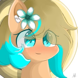 Size: 1200x1200 | Tagged: safe, artist:grithcourage, derpibooru import, oc, oc:grith courage, earth pony, pony, anime style, blushing, cute, evolution, flower, icon, looking at each other, short hair