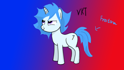 Size: 1920x1080 | Tagged: safe, artist:vkt, derpibooru import, oc, oc only, oc:frostorm, pony, unicorn, blue, female, gradient background, mare, solo