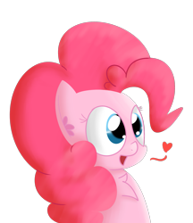 Size: 1651x1912 | Tagged: safe, artist:mr-degration, derpibooru import, pinkie pie, earth pony, pony, bust, chest fluff, female, heart, simple background, solo, transparent background