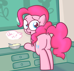 Size: 1280x1235 | Tagged: safe, artist:mr-degration, derpibooru import, pinkie pie, earth pony, pony, balloonbutt, butt, dock, female, kitchen, plot, solo