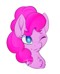 Size: 2835x3496 | Tagged: safe, derpibooru import, pinkie pie, earth pony, pony, ;3, bust, chest fluff, heart eyes, one eye closed, portrait, solo, wingding eyes, wink