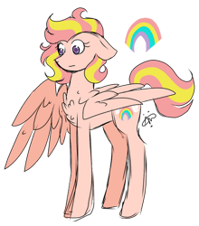 Size: 400x454 | Tagged: safe, artist:gallantserver, derpibooru import, oc, oc:peaches, pegasus, pony, female, magical lesbian spawn, mare, offspring, parent:fluttershy, parent:sunset shimmer, parents:sunshyne, simple background, solo, transparent background