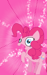 Size: 500x800 | Tagged: safe, artist:crossovercartoons, derpibooru import, pinkie pie, earth pony, pony, abstract background, background, cute, dots, happy, large hair, looking at you, shine, solo, sparkles