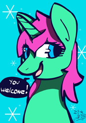 Size: 2079x2953 | Tagged: safe, artist:amgiwolf, derpibooru import, oc, oc only, pony, unicorn, bust, eyelashes, horn, open mouth, signature, smiling, solo, talking, unicorn oc