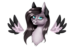 Size: 1800x1200 | Tagged: safe, artist:minelvi, derpibooru import, oc, oc only, pegasus, pony, bust, chest fluff, floating wings, pegasus oc, simple background, solo, spread wings, transparent background, two toned wings, wings