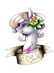 Size: 1200x1600 | Tagged: safe, artist:minelvi, derpibooru import, oc, oc only, oc:joey, earth pony, pony, bust, earth pony oc, eyelashes, flower, flower in hair, simple background, smiling, solo, transparent background